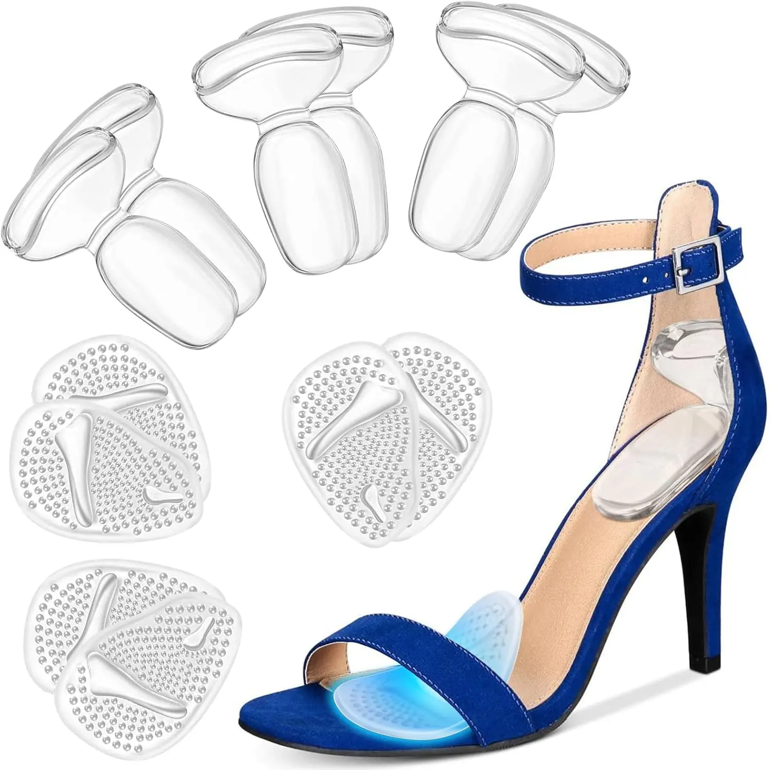 Women's Silicone Insoles Kit: 3 Pairs of Grips & 3 Pairs of Metatarsal Ball Pads, High Heel Accessories to Anti-Blister Pads for Oversized Loose Shoes