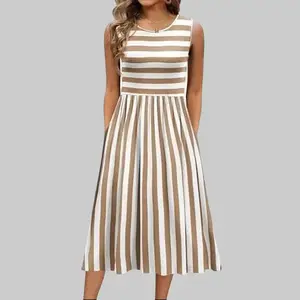 Women's Summer Tank Midi Dress with Pockets Sleeveless A-Line Dress Casual Floral T-Shirt Dress Flowy Beach Sundress