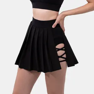 Breezeful High Waisted Pleated 2-in-1 Side & Pocket Asymmetric Hem Quick Dry Mini Dance Skirt Anti glare women's yoga clothes pleated skirt sports short skirt suitable for outdoor running tennis skirt