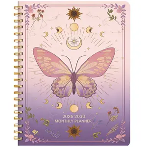 2026-2030 Monthly Planner/Calendar, Spiral bound planner, 5-Year Monthly Planner, Purple Butterfly Theme Cover Design Notebook, Yearly Calendar Planning, Monthly Tabs, 60-Month Calendar, 5.5 x 8.3 inches, 71 Sheets/142 Pages Thick Paper, Elastic