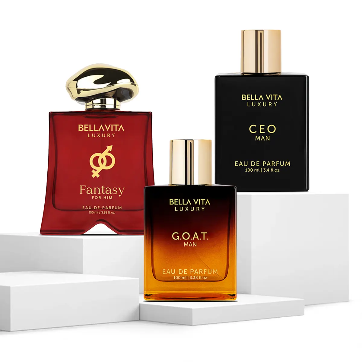 BellaVita Luxury The Signature Power Trio Mood Collection Fantasy CEO Man and GOAT Premium Long Lasting Eau De Parfum EDP Woody Fresh and Musky Fragrances Vegan and Cruelty Free