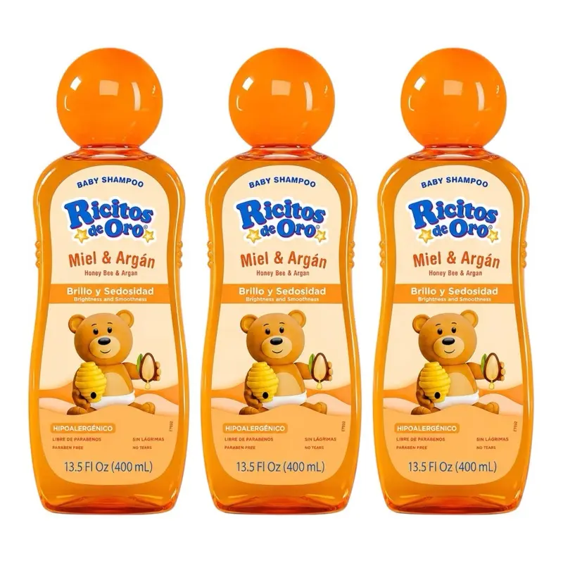 Ricitos de Oro Honey Bee Baby Shampoo with Rattle Cap - Paraben-Free, Hypoallergenic for Delicate Hair - 3-Pack (13.5 fl oz Each)
