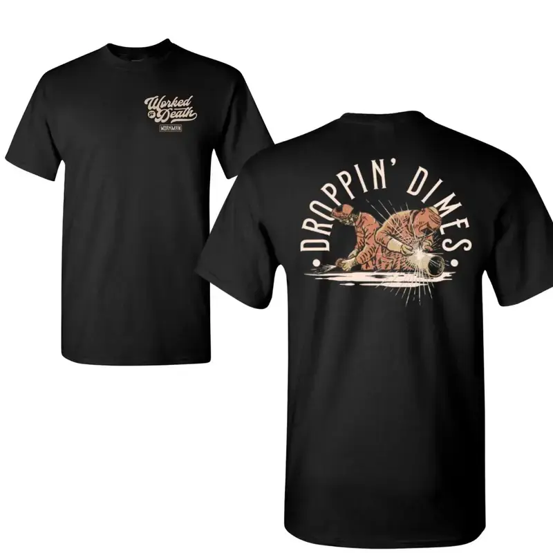 Men's Droppin' Dimes Short-Sleeve Tee - Stylish, Basic, Classic, 2-Sided Welding Duo Graphic, Round Neck, Soft Cotton Blend, Casual Day Top, Blue Collar Trades Gift, Relaxed Fit
