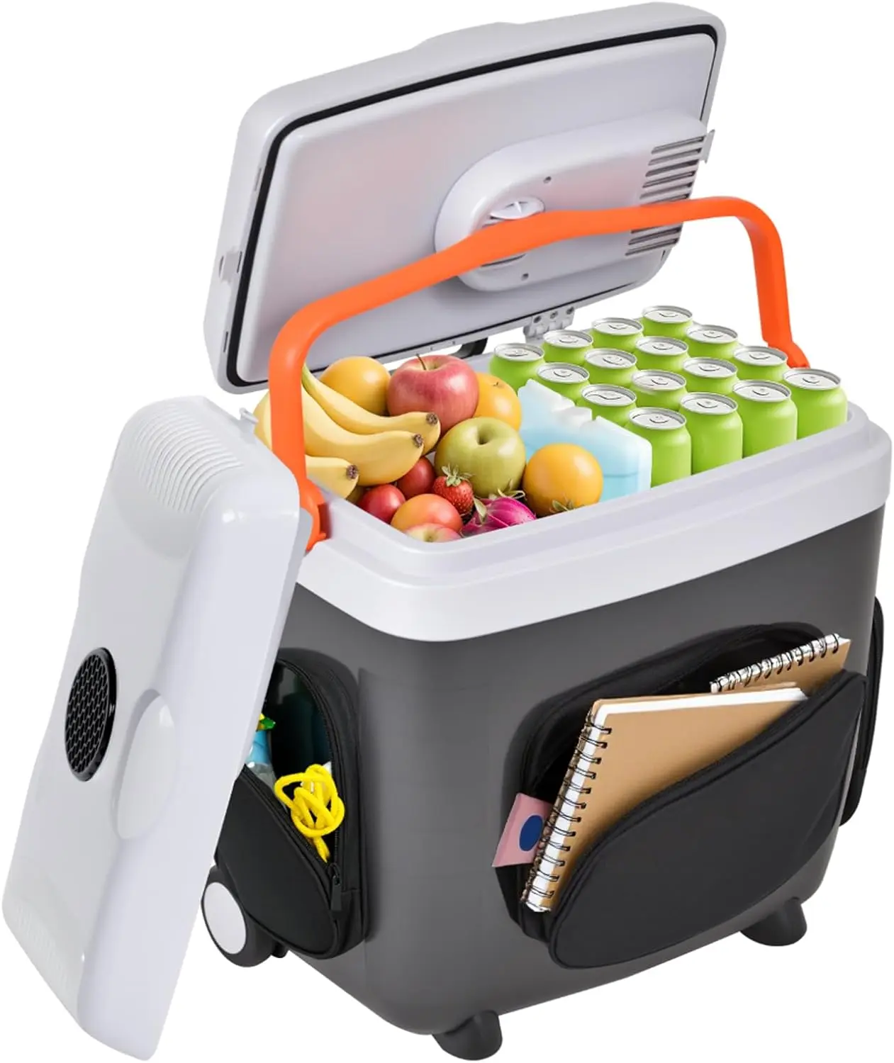 Electric Car Cooler & Warmer with Wheels & Handle, 32 Quart (30 L) 12 Volt DC & 110V AC Portable Thermoelectric Fridge Plug in Cooler for Car/Camping/Travel/Truck/Picnic, Hiking / Light Outdoor, Portable Coolers & Cool Bags