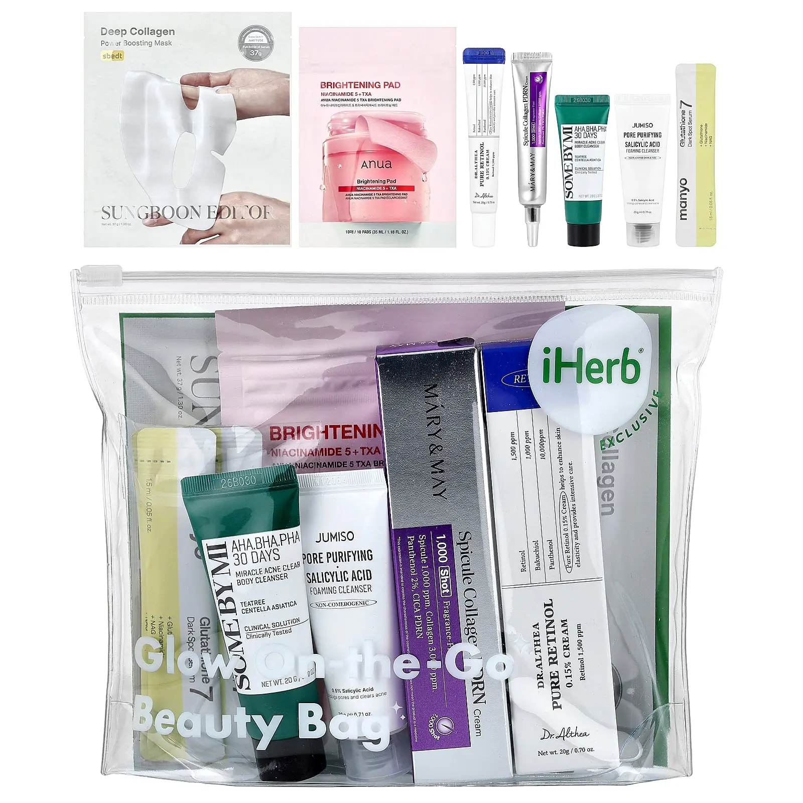 iHerb Exclusive Glow On-The-Go Beauty Bag, 8 Piece Set