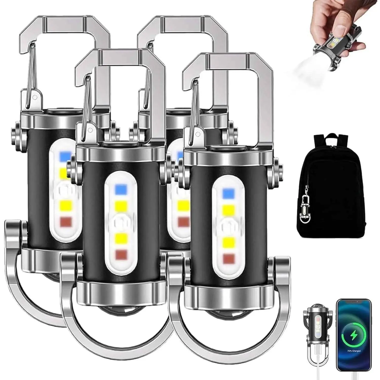 GJANSH Portable Rechargeable Bright Keychain Flashlight Phone Charger, Mini Keychain Flashlight, 7 Modes, 1200 Lumens EDC Waterproof Keychains Flashlight (4PCS),summervibes,fathersdaygift