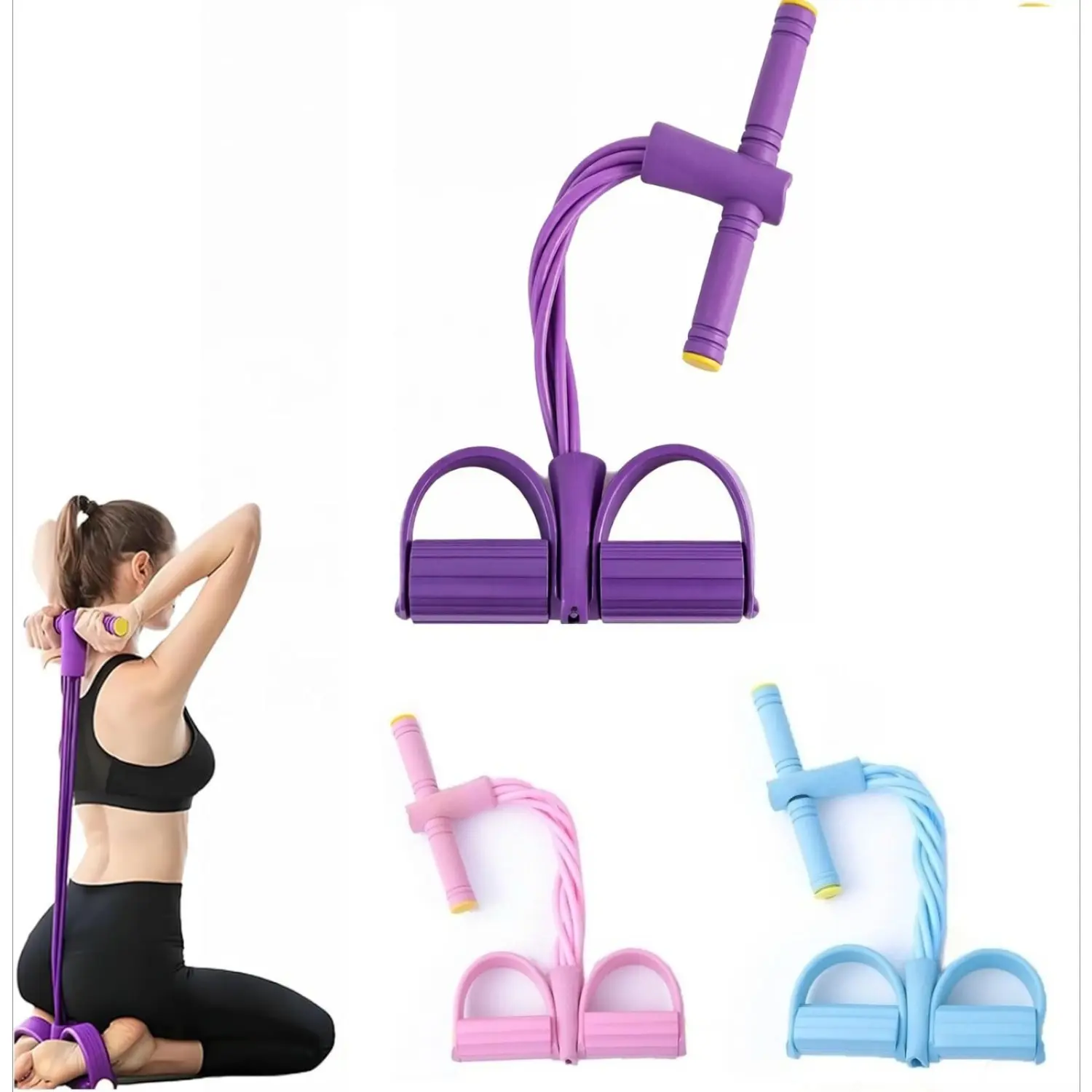 6-Tube Fitness Rubber Tubes Pedal Resistance Trainer - Shoulder Opener, Back Sculptor