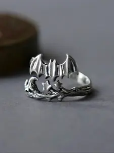 Adjustable 925 Silver Bat Ring, Unique Hip-Hop Style Finger Accessory, Perfect Gift for Holidays & Special Occasions, Artificial Zircon Ring