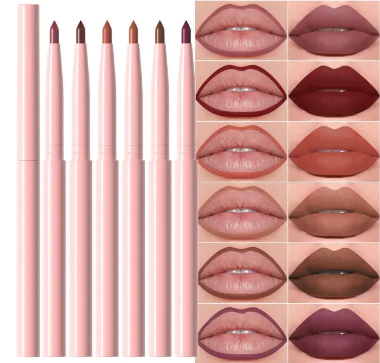 evpct 6Pcs Retractable Lip Liner Pencils Set Pack for Shaping & Sculpting Lips, Mauve Maroon Red Orange Nude Chocolate Dark Brown Plum Creamy Matte Gel Lip Liner Lipliners Pencil delineador de labios