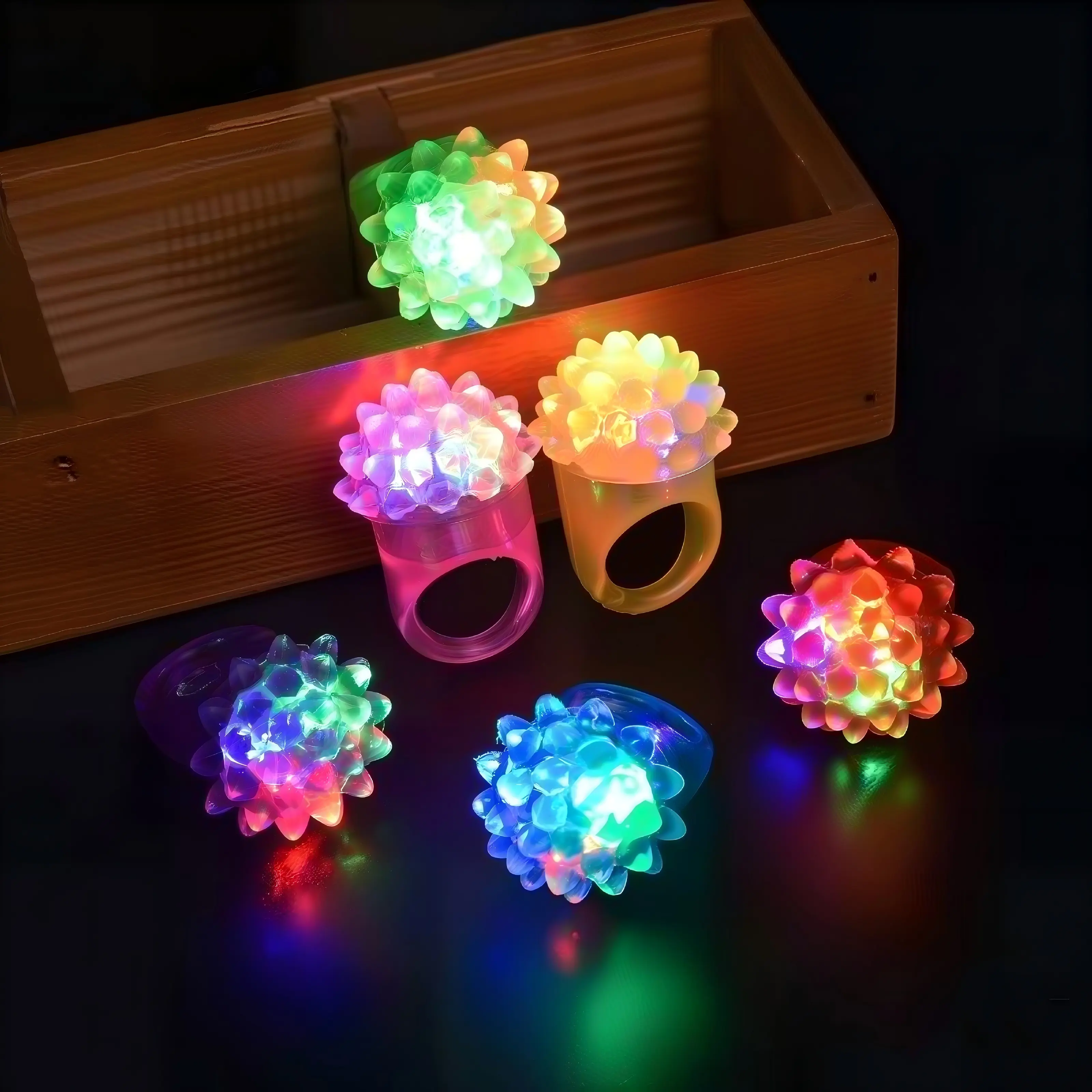 Micrency LED Glow-in-the-Dark Bumpy Soft Gel Cute Rings, 30-59 Pieces, Kids' Happy Birthday Party Favors Prop, Festive Party Accessories