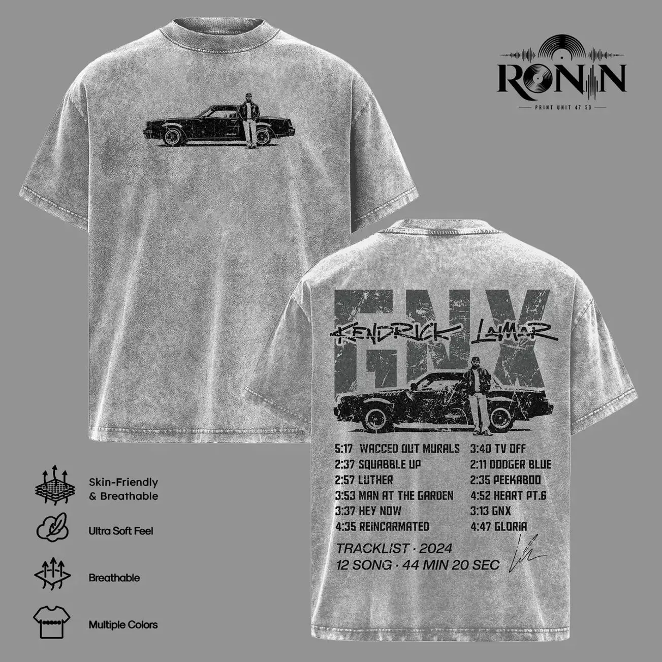 Kendrick GNX Vintage Washed T Shirt, 2024 Album Tracklist Graphic Tee, Double Sided Hip Hop Rap Shirt, Oversized Heavyweight Cotton Streetwear, Unisex Fan Gift 9VE M2G