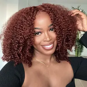 MORE FACE Wear and Go Glueless Wig #33 Reddish Brown Kinky Curly Wig Human Hair Pre Plucked Pre Cut 6*4 Transparent Lace Closure Wigs Natural Hairline