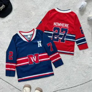 Ready Stock 6m-3y Baby Boys T-shirt Retro Sporty Red Hockey Jersey with Letter and Patchwork Design 12407098