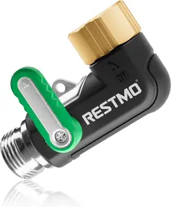 Restmo 90 Degree Water Hose Elbow, Heavy Duty Angle Connector Full Metal Full Flow Design with Extra-Wide Ports Diameter & Extended Easy-Turn Lever for Outdoor Garden Hose, Faucet, Spigot - Green