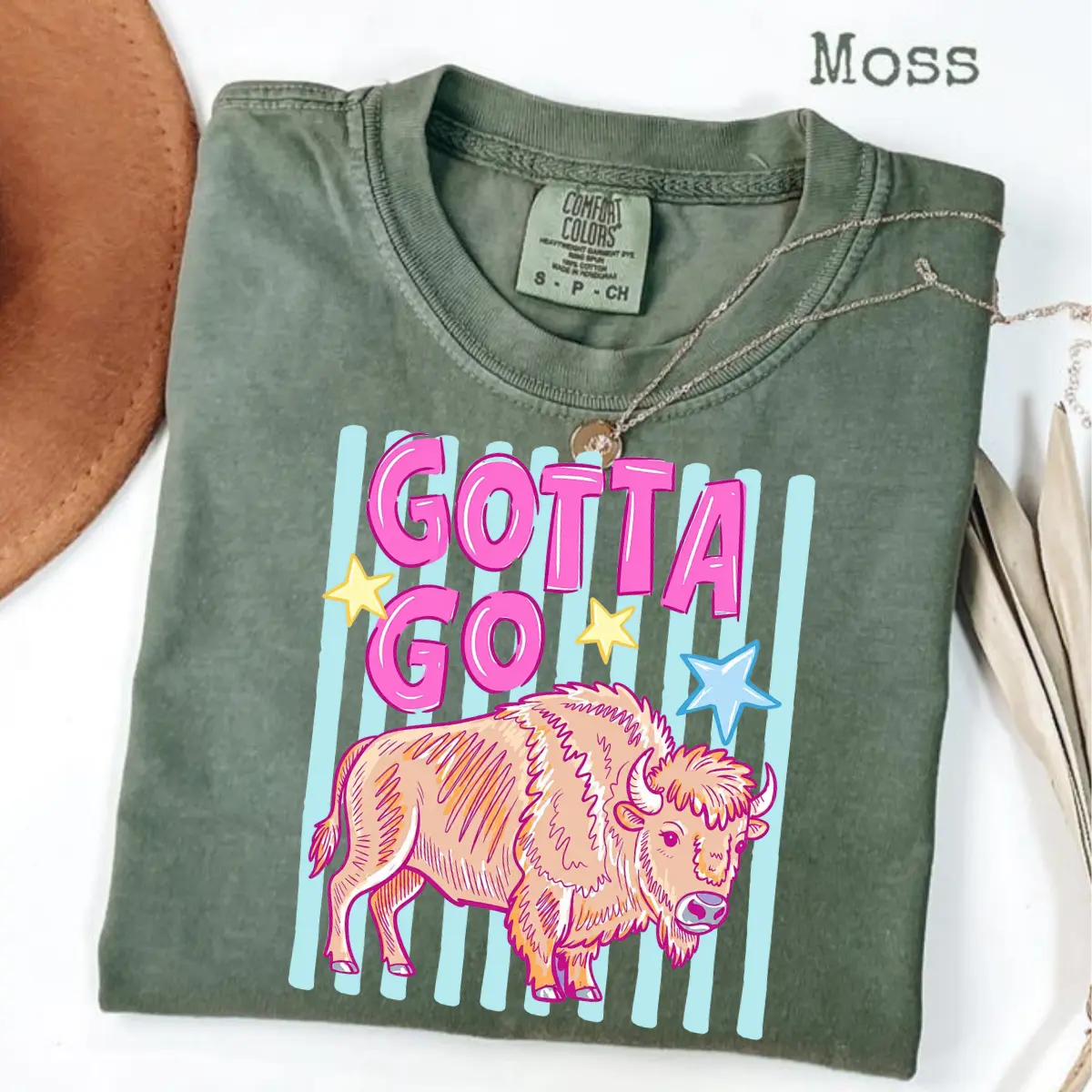 Gotta Go Buffalo Comfort Colors Tee, Retro Bison Graphic Shirt, Western Ranch Style T-Shirt For Women