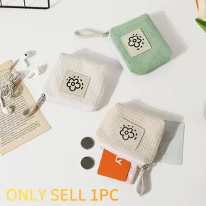 Compact Convenient Coin Purse Makeup Bag Zipper Wrist Small Flower Bag Cute Simple Waffle Zero Wallet, Portable Accessory for Daily Use