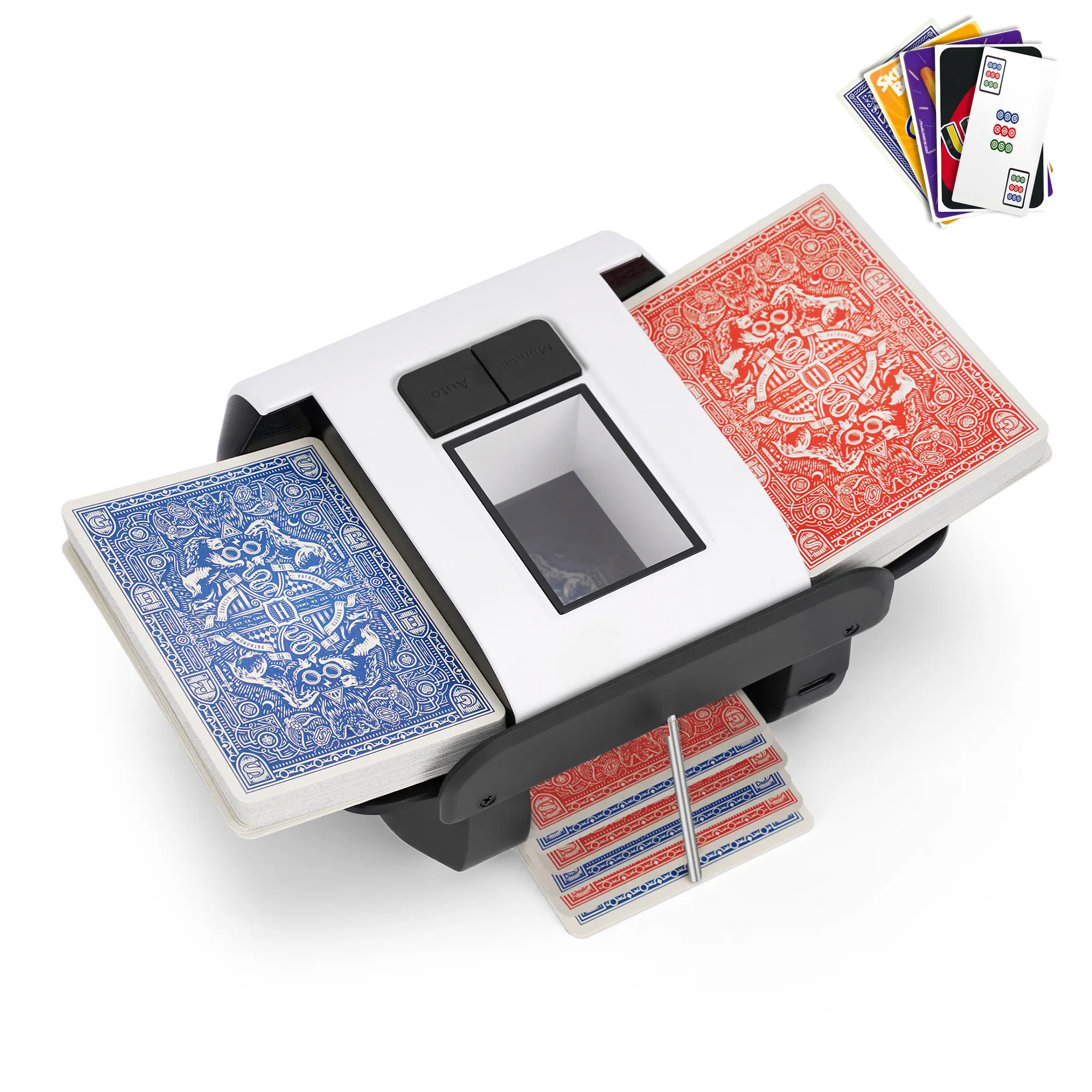 DrawPies Rechargeable Automatic Card Shuffler - 2000mAh, 1-Press Operation for 1-2 Decks, Low Noise, Compact, Portable (6.6x4.7x3.1in), Game Slots, Manual-Free Play, Retractable Wings, Reduces Hand Fatigue - Ideal for Camping, Travel, Card Games Gifts