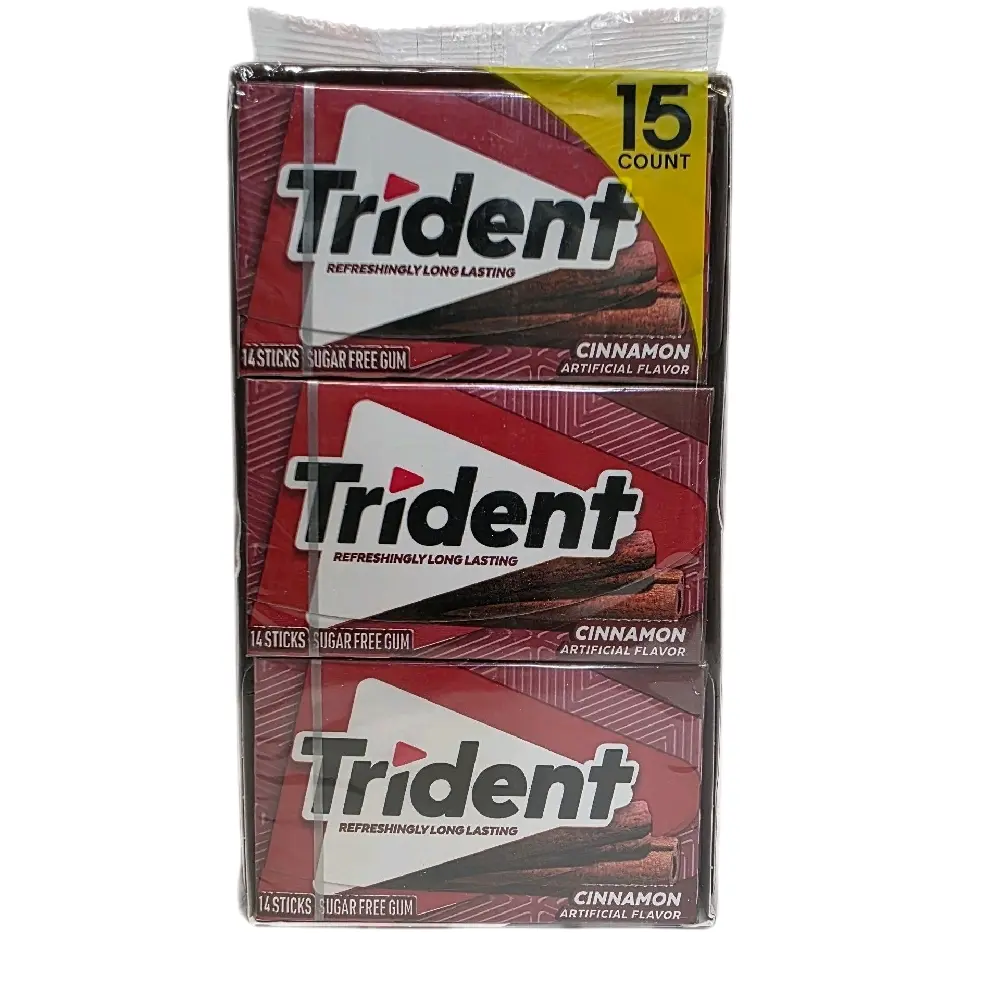 Trident Cinnamon Sugar-Free Xylitol Chewing Gum Sticks - 11.2 oz Clean Low-Calorie Snack, 15 Packs (14 Pieces/Pack, 210 Total) for Goodie Bags, Care Packages, Cupboard Storage