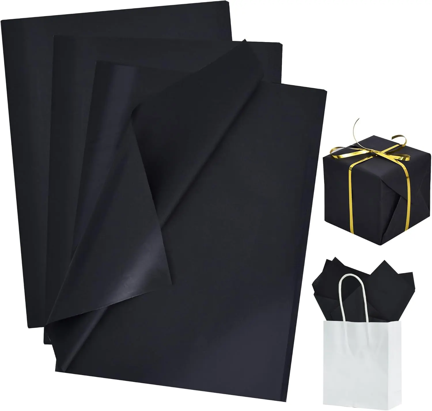 Durable Black Tissue Paper Bulk Pack - 100 Sheets, 14x20 in Office Stationery, Enhance Packaging for Artistic Crafts, DIY Crafts Like Garlands, Pom-Poms, and Bouquets, Wrapping Flower Bouquet, Durable Paper