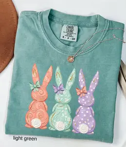 Comfort Colors Retro Easter Bunny Shirt: Coquette Bow Spring Womens Easter TShirt, Happy Pastel Easter Mama TShirt