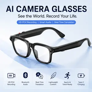 AI Camera Glasses with HD POV Recording, Smart Glasses with Bluetooth Audio & Real-Time Translation, Wearable First-Person Video Glasses for Travel, Sports & Daily Use, Type-C Charging