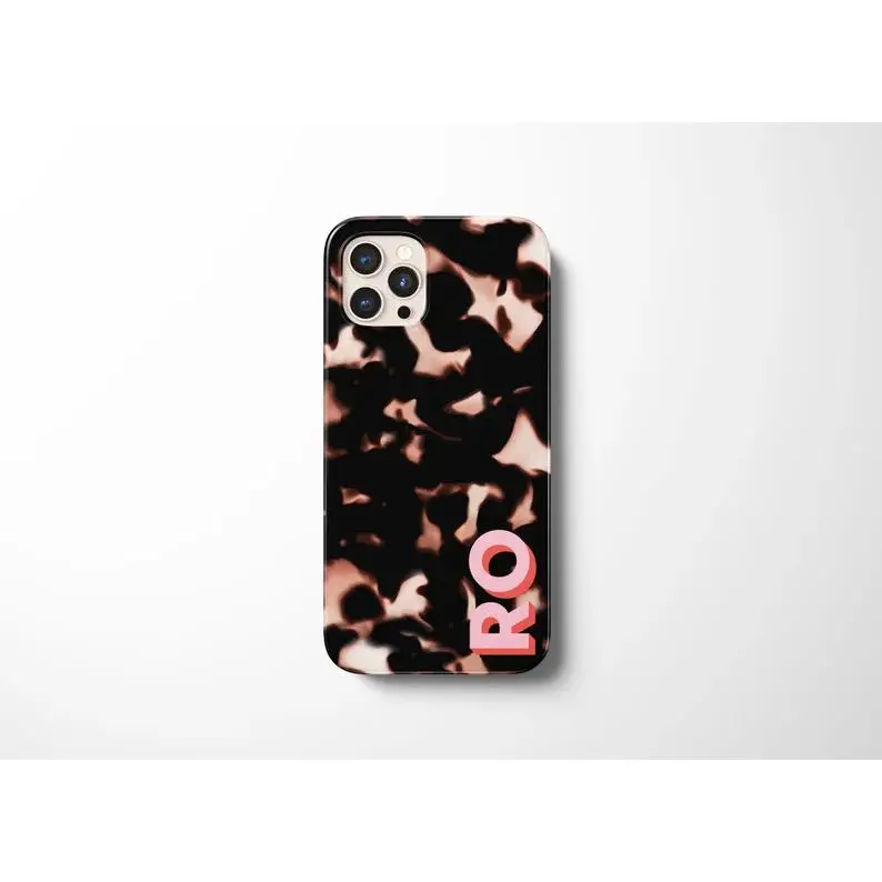 Custom Personalized Initial Leopard Print Phone Case for iPhone 12-18 Samsung All Models,DIY Vertical 3D Pink Stereo Letter,Tortoise Leopard Texture Hard Case,Lens Full Protection Anti-Scratch Fashion Women Custom Name Phone Cover