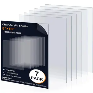 7 Pack 8"x10" Clear Transparent Plexiglass Sheets, 1/25" (1mm) Thick Plexiglass Sheets, Extrusion Process  Sheets for Photo Frame Glass Replacement, Art Protectors, DIY Craft Projects