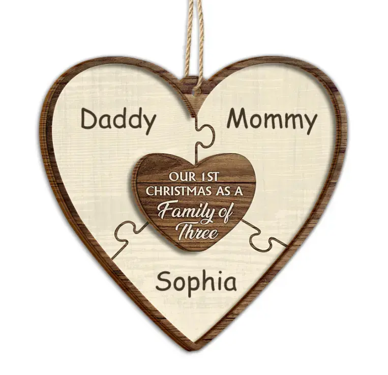 Custom Name Christmas Puzzle Our 1st Christmas As A  - Gift For Family - Personalized 2-Layered Wooden Ornament