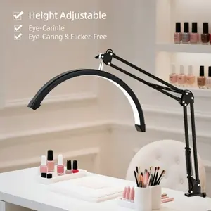 LED Beauty Lamp with Clip Base Height Adjustable Tabletop Placement USB Nail Art Lighting, Half-Moon Shape Eye Protection Desk Lamp, Three Color Modes for Salon Use