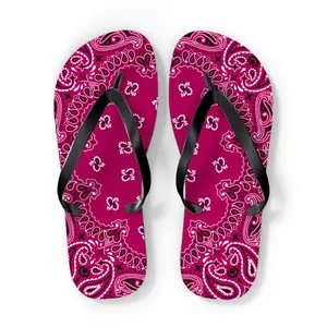 Raspberry Bandana Flip Flops, Summer Beach Sandals, Tropical Vacation Slippers, Boho Chic Footwear, Resort Wear Accessories
