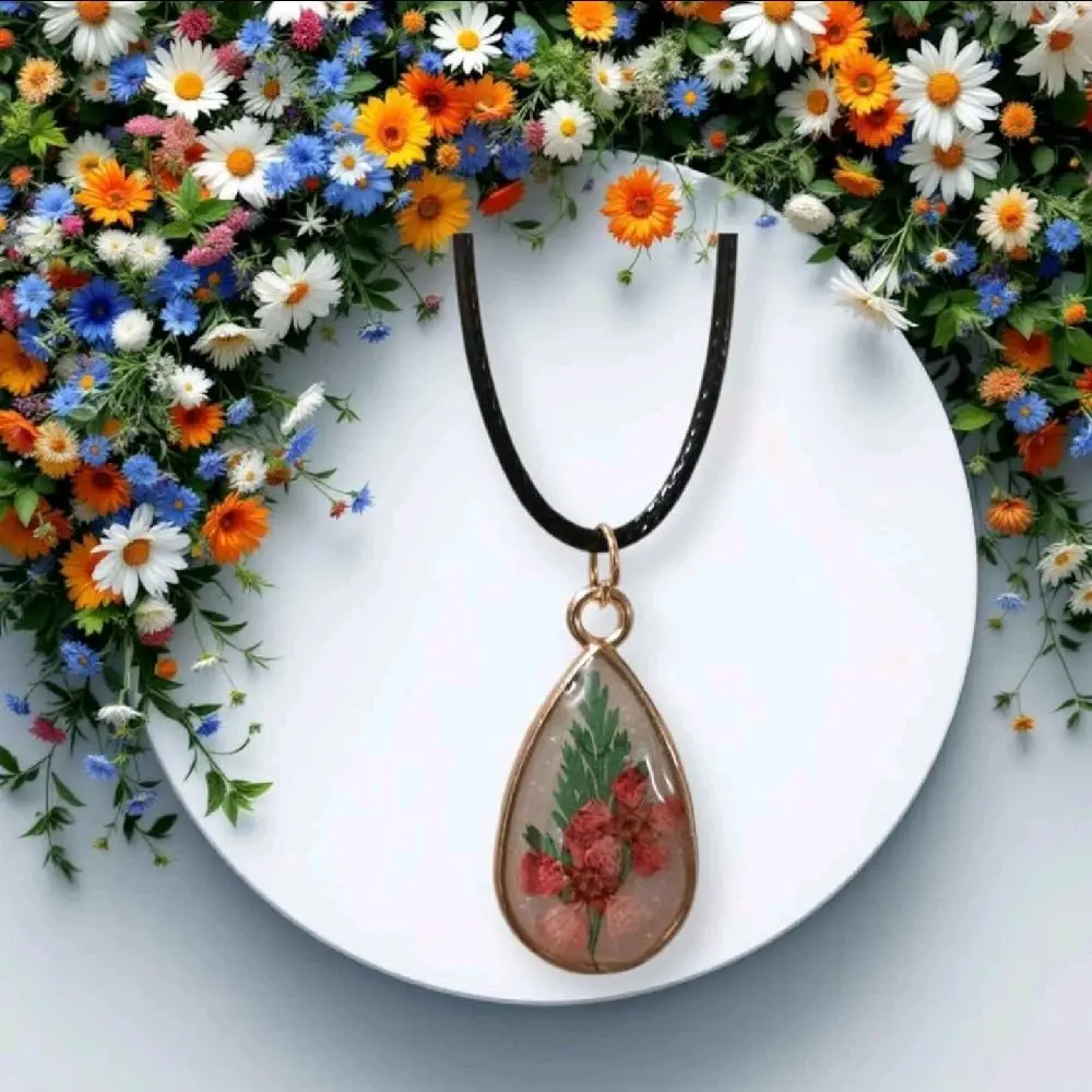 Pressed Flower Teardrop Necklace - Real Flowers in Crystal Clear Resin Handmade Pendant for Everyday Wear & Gifting #ResinJewelry #BohoStyle