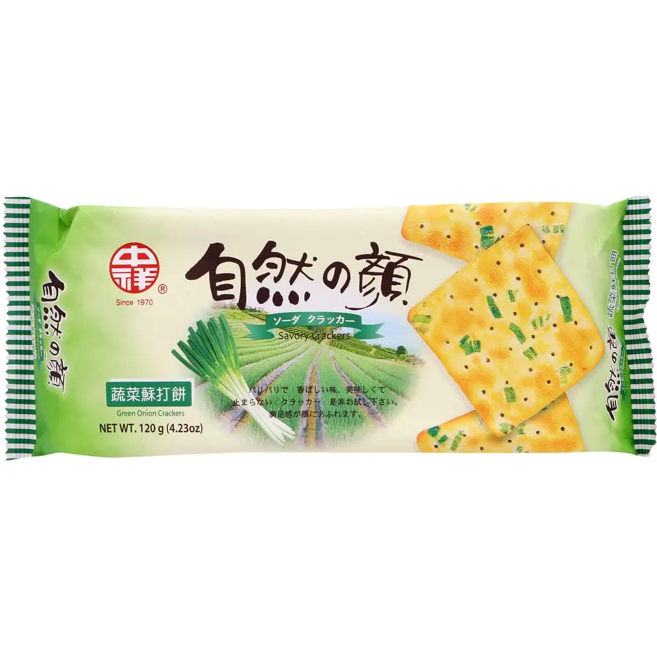 Chung Hsiang Natural Series Savory Wheat Flour Vegetable Soda Crackers Combo - Assorted Flavors, Crunchy Snack, 4.94oz, Room Temperature Storage Friendly