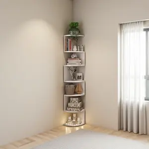 Corner Storage Rack Space Saving Multi Tier Wall Corner Shelf White Farmhouse Organizer Living Room Sofa Side Book Display Kitchen Corner Storage Easy Install Apartment Home Organization Wall Mounted Shelf Decor