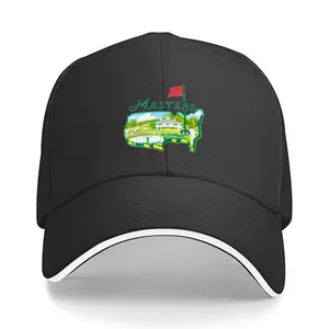 [Adjustable Golf Cap] 100% Polyester Adjustable Golf Tournament Baseball Cap |   Black with Vibrant Green Masters Logo & Golf Course Design |   Sporty Casual Hat for Golf Enthusiasts, Sun Protection & Style
