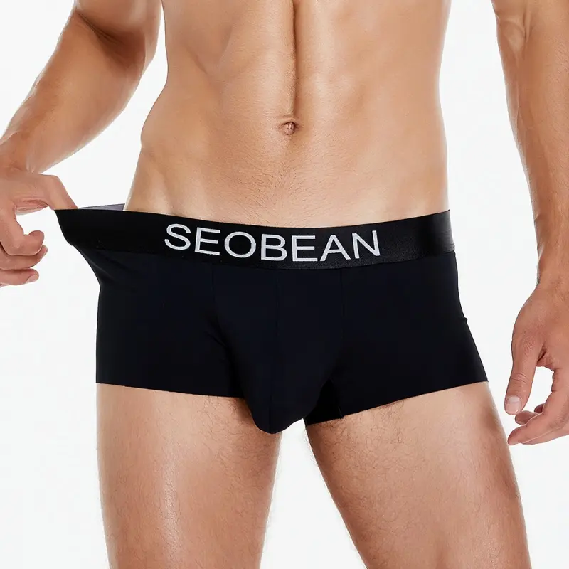 SEOBEAN Men's Athletic Boxer Briefs , Smooth Stretch Performance Underwear with Contoured Support Pouch, Breathable Short Trunks, Wide Logo Waistband