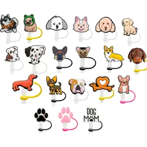 Dog Straw Cover   22 Different Dogs    2 Sizes Available   Standard 6-8mm XL 10mm Diameter Straws    Silicone   Drinkware   Dog Mom  Paws   Weiner   Dalmatian   Bulldog   Corgi   Frenchie   Husky   Poodle   Straw Topper