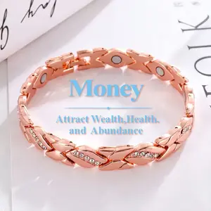 Women's Leaf-Shaped Pure Copper Magnetic Bracelet - 3500 Gauss Effective Magnetic Force, Diamond-Set, Money Attraction & Health Bracelet, Valentine's Day Gift, Bracelets