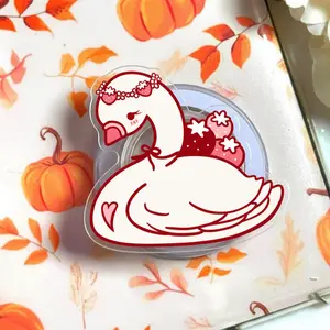 Strawberry Swan MagSafe Phone Grip – Cute Pink Swan Magnetic Pop Socket & Kickstand – Kawaii Coquette iPhone Accessory Gift