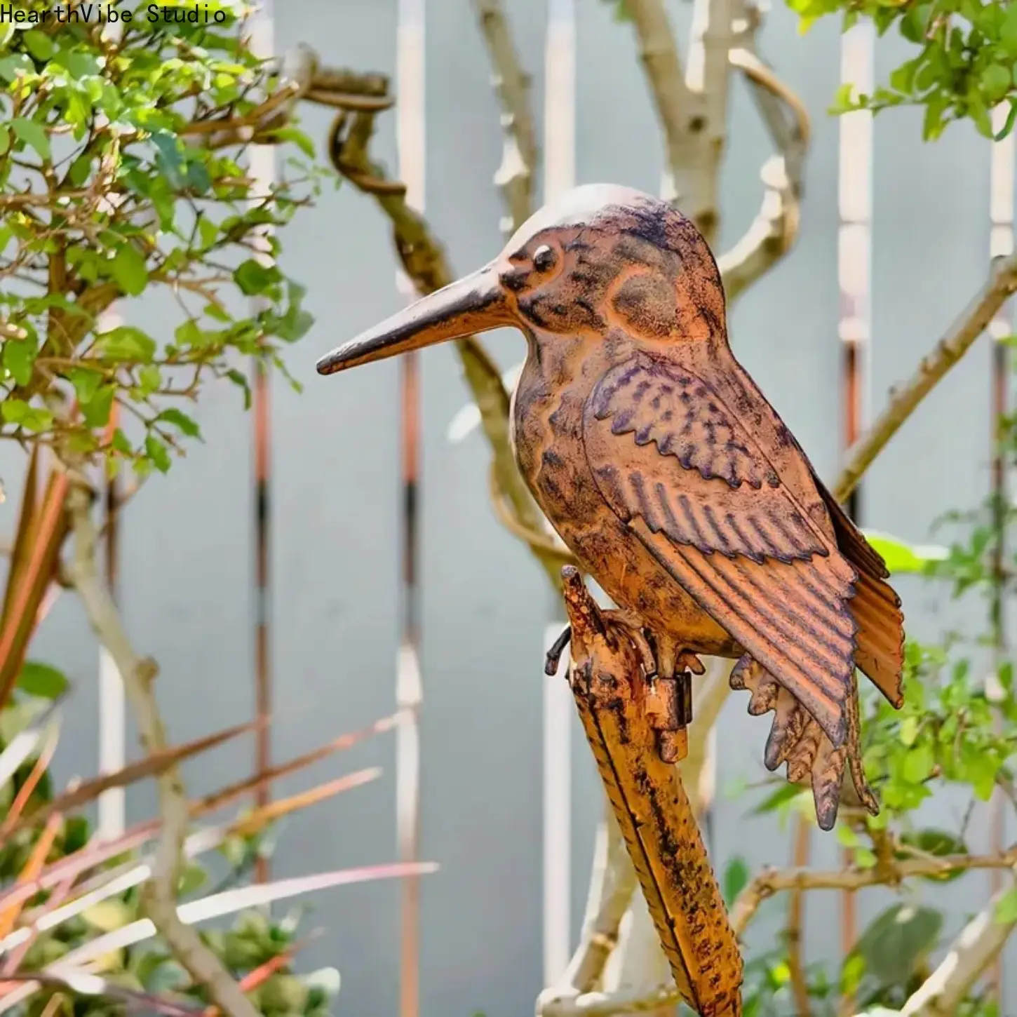 Vintage Iron Metal Kingfisher Bird Sculpture Garden Stake - Creative Hammock Accessory for Camping, Hiking Outdoor Space Decoration, Metal Sculpture, Animal Shape