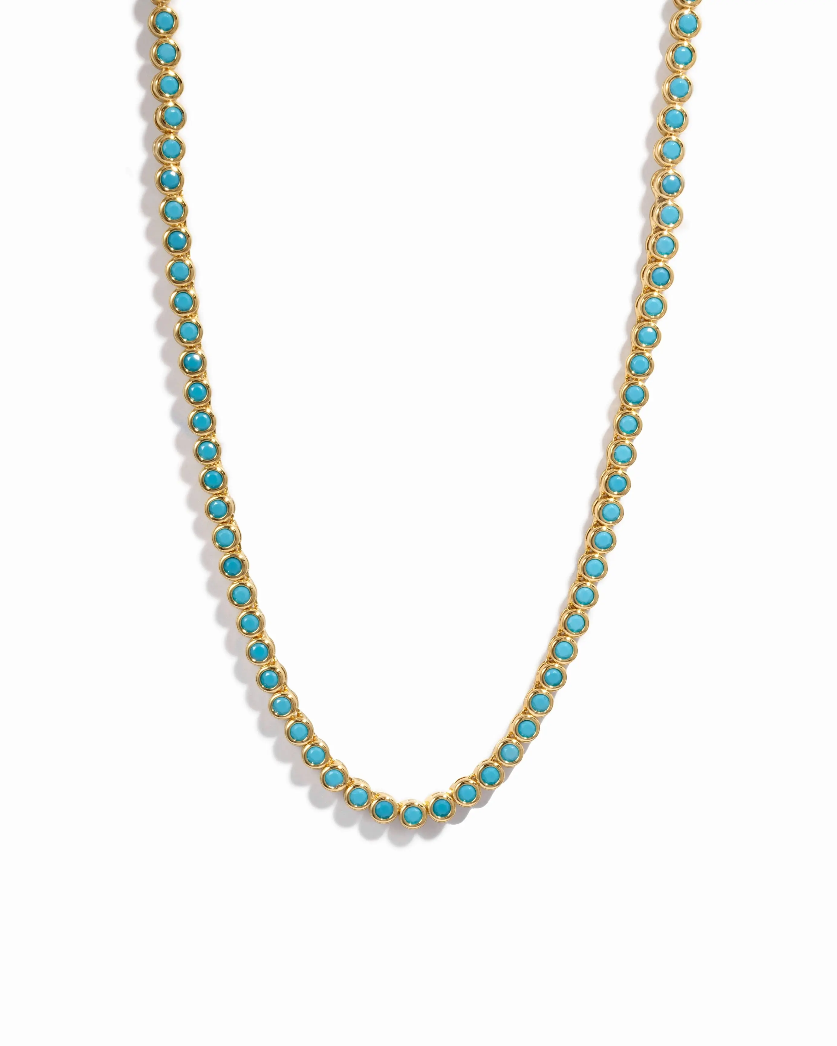 Women's 14K Gold Plated Round Turquoise Tennis Necklace - Hypoallergenic Accessory Necklace with Gold Aesthetic, Bling Effect for Casual Wear, Gold Necklace Chain, Decorative Necklace, Fashion Necklace
