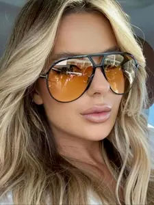 Women's Vintage Top Bar Oversized Frame Sunglasses, Trendy Casual Sunglasses for Everyday Use, Fashion Accessories for Outdoor Activities, Trendy Beach Eyewear, Street Style Shades