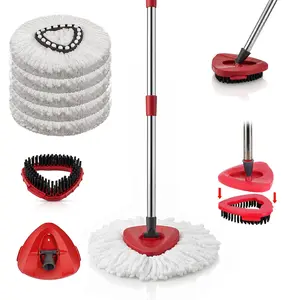 Mop Replace Heads Mop Handle and Base Replacement for O Cedar EasyWring 1-Tank Spin Mop System, 2 Microfiber Mops Refills, 4-Section Iron Mop Handle 30-58Inch and 1 Mopping Heads Cover Set (No Bucket)