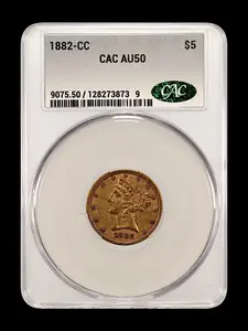 1882-CC $5.00 Liberty Head Gold AU 50 CAC