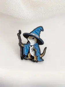 Lizard Wizard Lapel Pin Badge, Cute Cartoon Animal Punk Enamel Brooch, Perfect for Bags & Clothing Accessories, All Seasons Wear, Durable Metal Pins