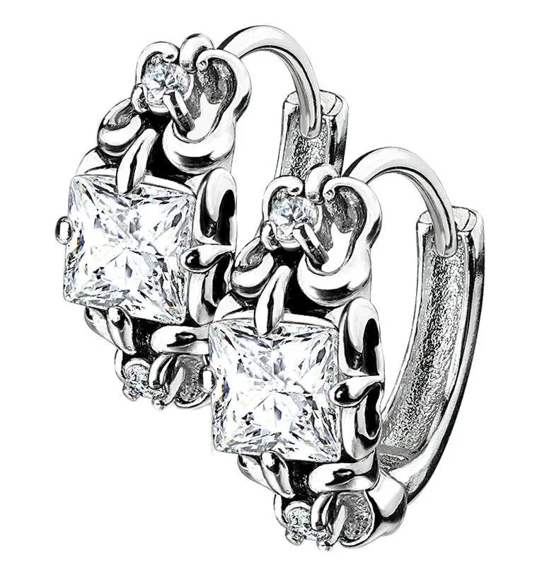 Multi CZ Stainless Steel Clicker Earrings