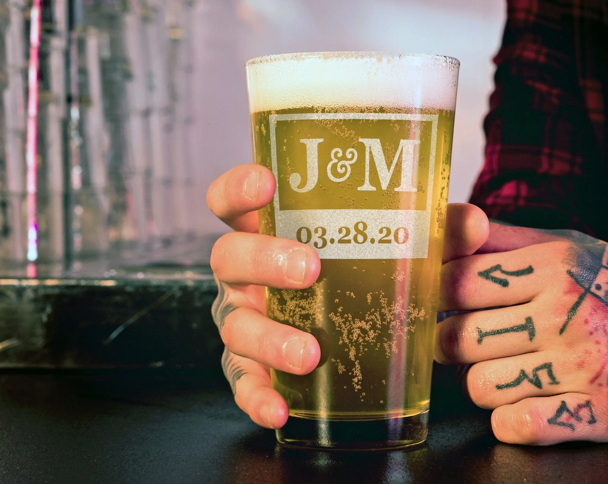 Monogrammed Personalized Beer Mug Set of 2 Engraved Wedding Anniversary Gifts for Adults for Women Men Birthday Couples Engagement Gift