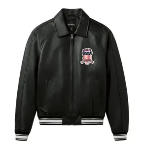 AVIREX Style Icon Black Leather Bomber Jacket Premium Varsity Edition