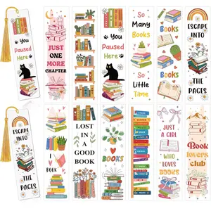 UV DTF Bookmark Wraps - 24 Sheets Booklover Acrylic Bookmark Blanks Sticker, Book UV DTF Transfer Stickers, Book Shelf Plant & Cat Design for Bookworm DIY Projects Decoration, Decorative Stickers