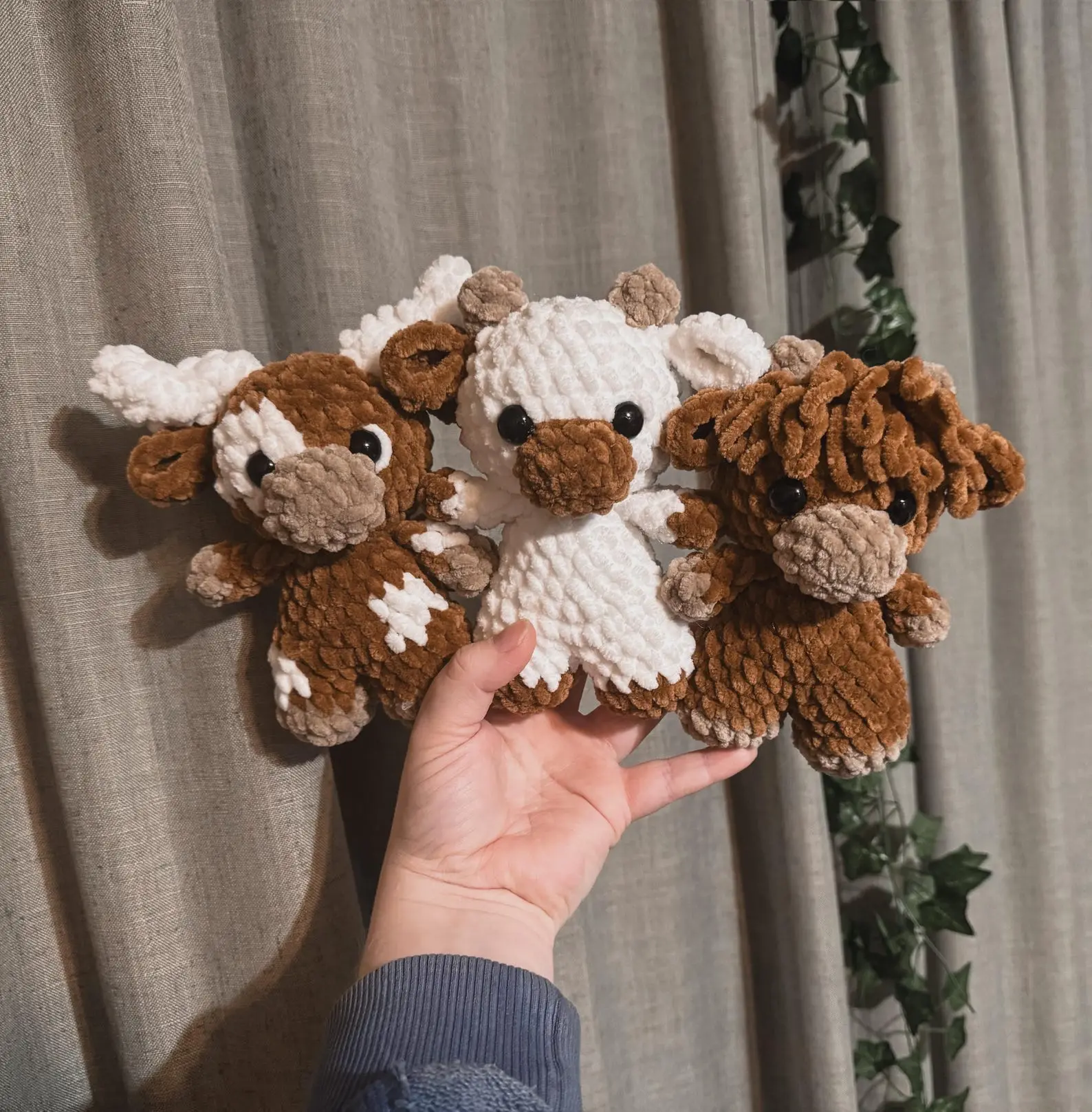 Baby cows TRIO - baby longhorn, baby cow, baby highland, crochet cow, amigurumi, highland, longhorn, cow crochet, low sew