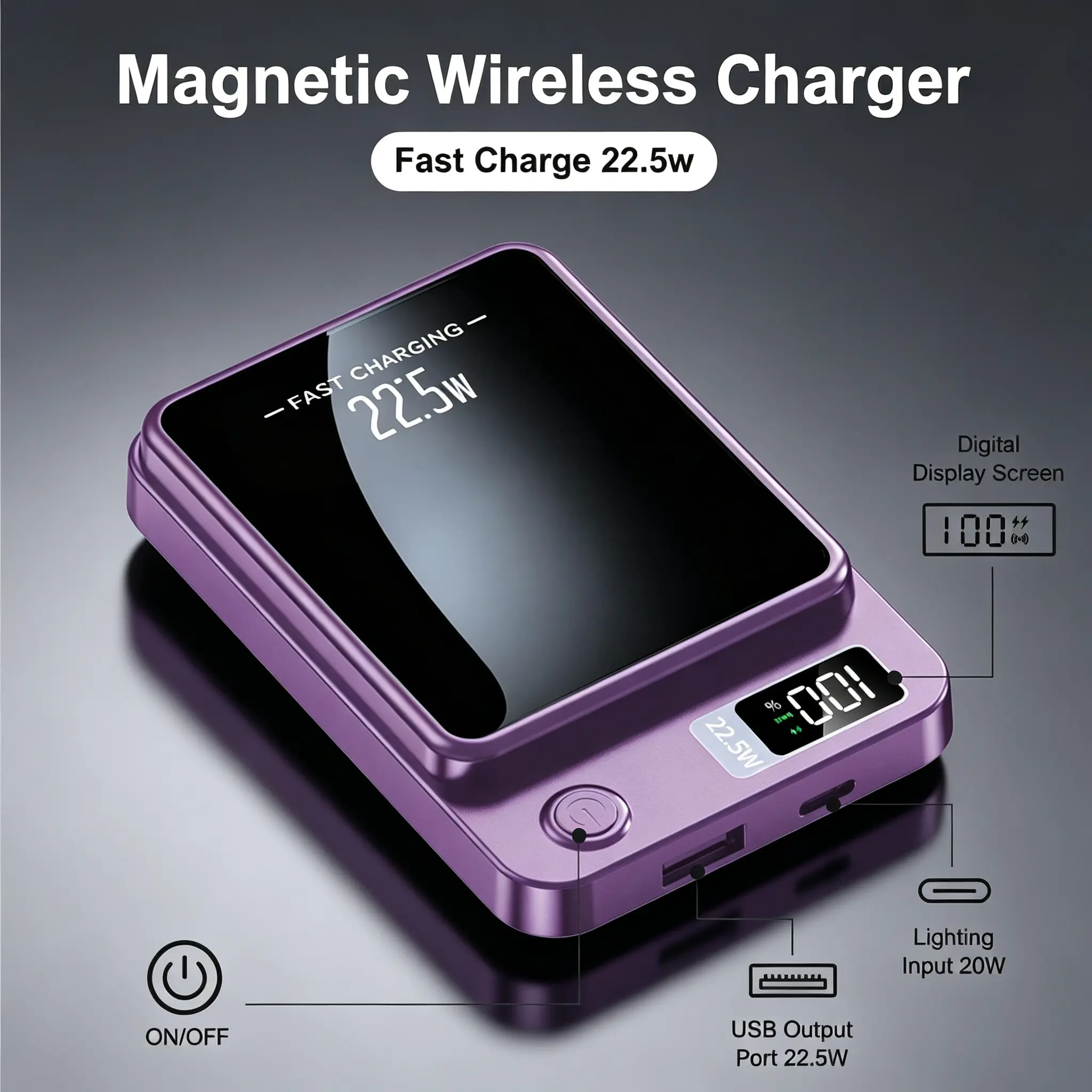 10000mAh Magnetic Wireless Power Bank with Digital Display, Portable MagSafe Charger with Built-in Cables, Dual-Mode Fast Charging, Everyday Carry Portable Charger, iPhone-Compatible for iOS 17/16/15/14/13/12 & Pro Max Series, Father's Day Gift, Portable